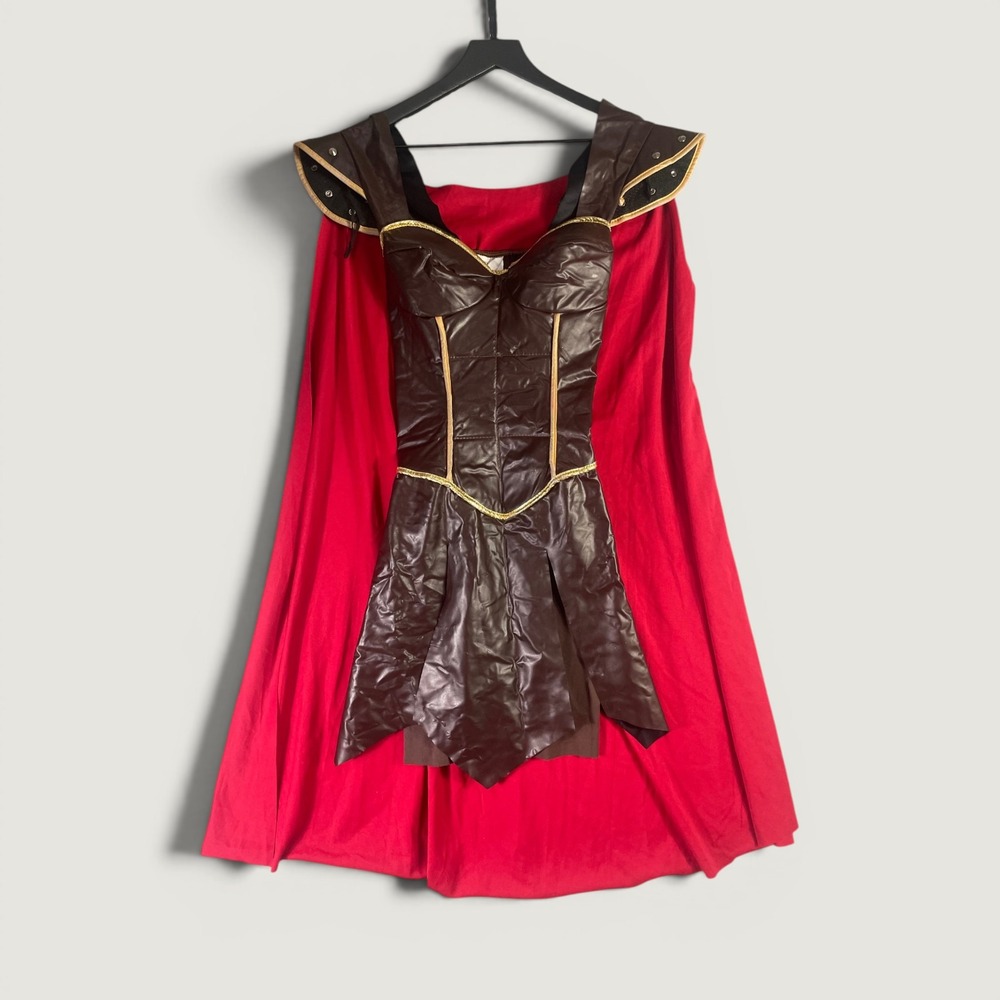 California Costumes Warrior Queen Womens M Dress Cape Armor Red Halloween Outfit